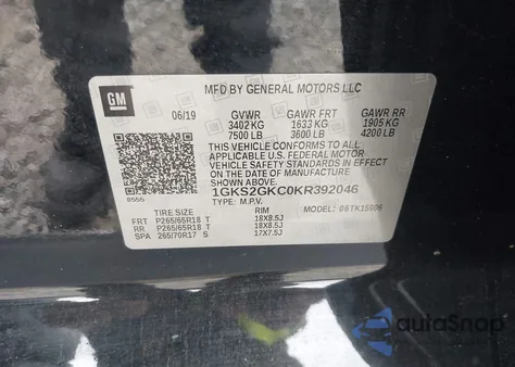 2019 GMC Yukon Xl Slt from USA, damaged, VIN 1GKS2GKC0KR392046